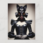 Göttin in schwarzem Leder und Gasmaske Postcard