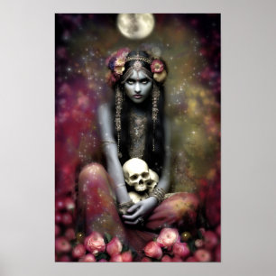 Göttin Kali Ma Art Nouveau Florale Schädel Poster