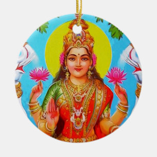 Göttin Lakshmi weiße Elefanten Diwali Malerei Keramik Ornament