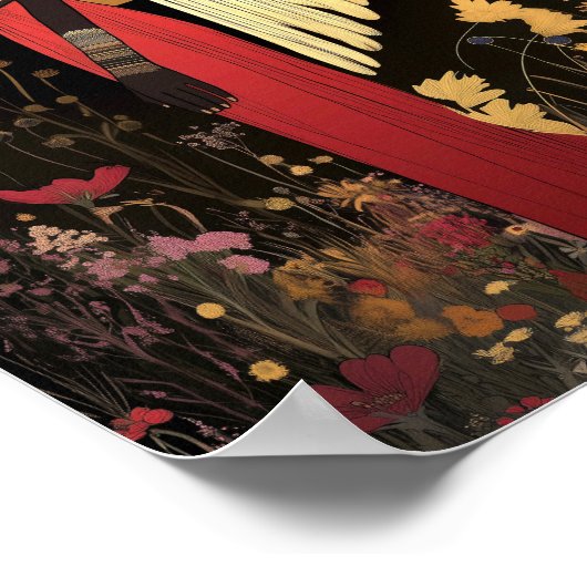 Göttin Ma'at: Ägyptisches Gold, Schwarzer Blumenmo Poster (Ecke)