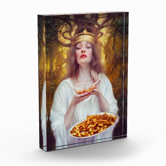 Göttin mit einem Teller voller Kiefer Fotoblock (Links)