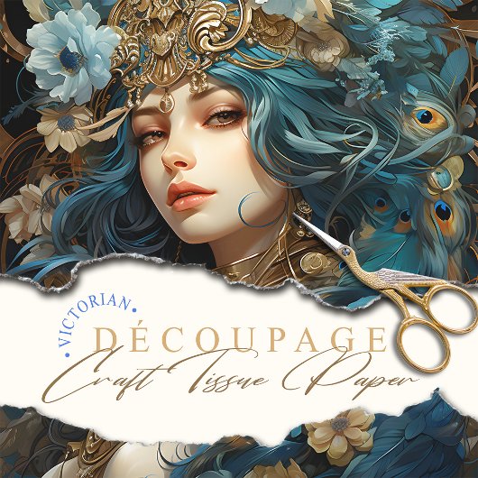 Göttin mit Pfauenhütte Jugendstil Seidenpapier