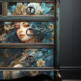 Göttin mit Pfauenhütte Jugendstil Seidenpapier