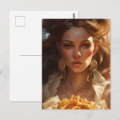 Göttin mit Pommes Postkarte (Vorne/Hinten)