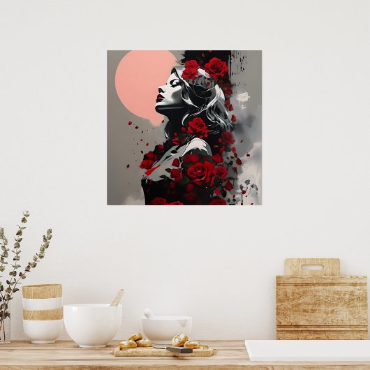Göttin mit Rote Rosen Poster (Küche)