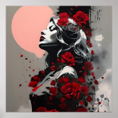 Göttin mit Rote Rosen Poster (Vorne)
