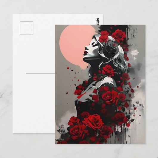 Göttin mit Rote Rosen Postkarte (Vorne/Hinten)