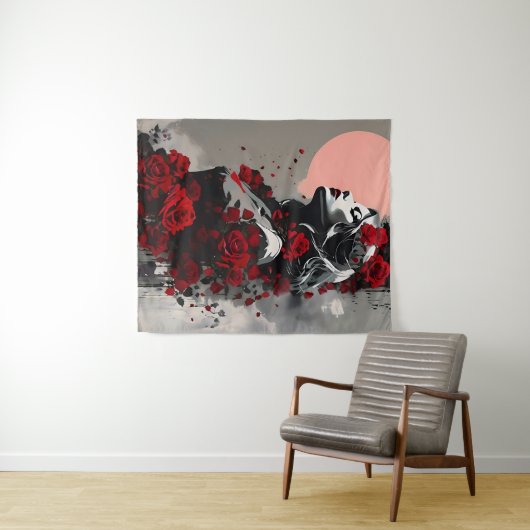 Göttin mit Rote Rosen Wandteppich (Beispiel (Horizontal))