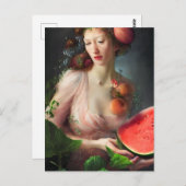 Göttin mit Wassermelone und Pfirsiche Postkarte (Vorne/Hinten)