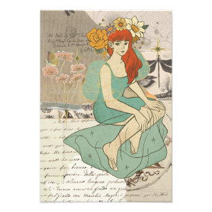 Göttin Rotschopf Frau Vintage-Wandkunstposter  Fotodruck