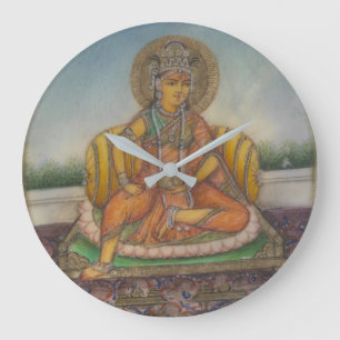 Göttin Samanya Lakshmi Vintage Gouache Malerei Große Wanduhr