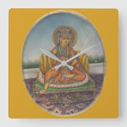 Göttin Samanya Lakshmi Vintage Gouache-Malerei Quadratische Wanduhr (Vorderseite)