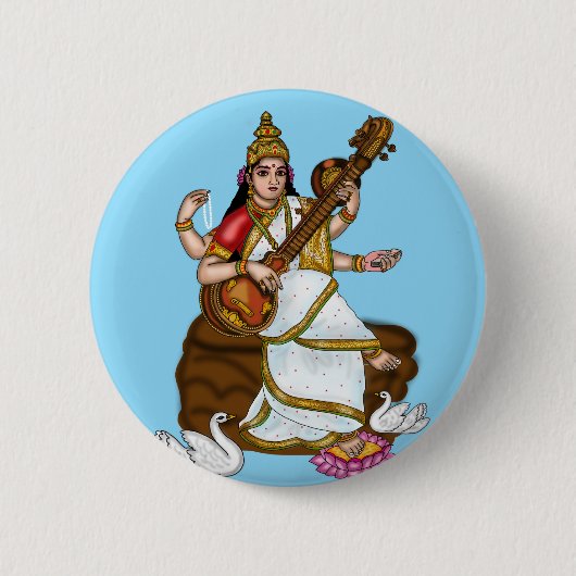 Göttin Saraswati Knopf Button (Vorderseite)