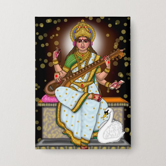 Göttin Saraswati Knopf Button (Vorderseite)