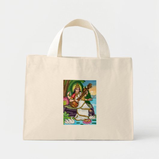 Göttin Saraswati-Totentasche Mini Stoffbeutel (Vorne)