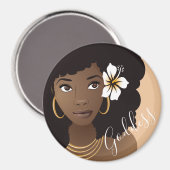 Göttin, Schwarze Frau mit einer Blume in ihrer Haa Magnet (Vorderseite/Rückseite)
