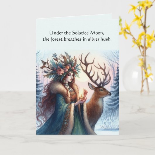 Göttin und Hirschgeplagte Winter Solstice Card Karte (Gelbe Blume)