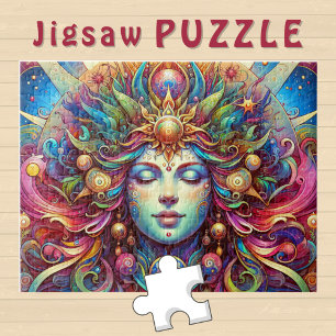 Göttinnenkopf bunte Haare geschlossene Augen Mai - Puzzle