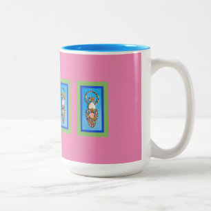 Göttinnenmosaik in Grün und Blau auf Rosa Zweifarbige Tasse