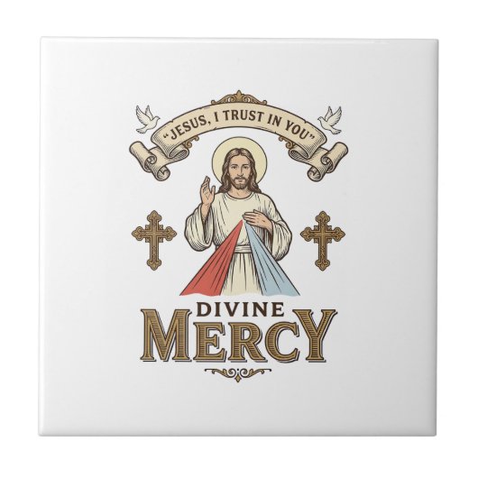 Göttliche Barmherzigkeit Jesus Vintage-Stich relig Fliese (Vorderseite)