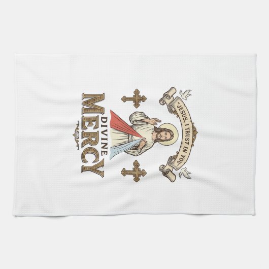 Göttliche Barmherzigkeit Jesus Vintage-Stich relig Geschirrtuch (Horizontal)
