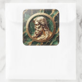 Göttliche Begegnung Jesus Gesicht in Verzierten Go Quadratischer Aufkleber (Tasche)