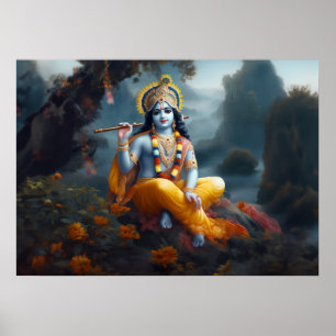 Göttliche Blaue Herr Krishna Kunst Poster