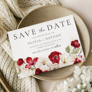 Göttliche Blüte: Weiße und rote Blumen Hochzeit Save The Date