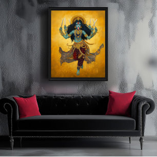 Göttliche Göttin Kali Surreal Gold Blau Rot Kunst Poster
