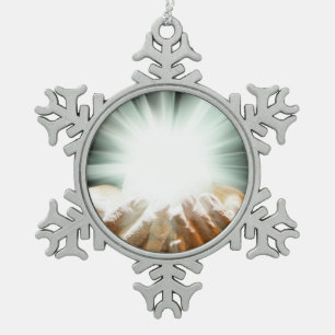 Göttliche Heilung, Frieden, Liebe, Reiki, Energie Schneeflocken Zinn-Ornament