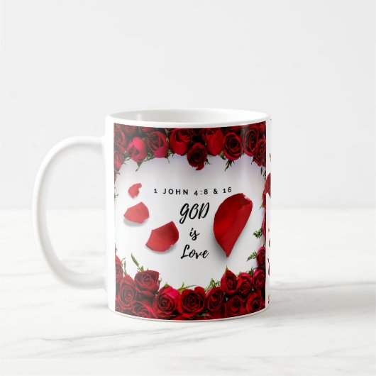 Göttliche Liebe Tasse: Gott ist Liebe Rote Rosen - Kaffeetasse (Links)