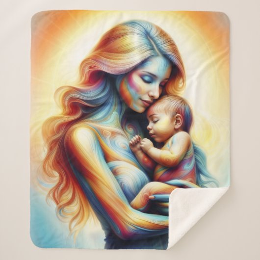 Göttliche Mutter und Kind strahlende Szene Sherpadecke (Vorderseite)