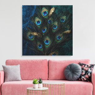 Göttliche Pfauenfedern Wandkunst   Boho Spiritual  Leinwanddruck