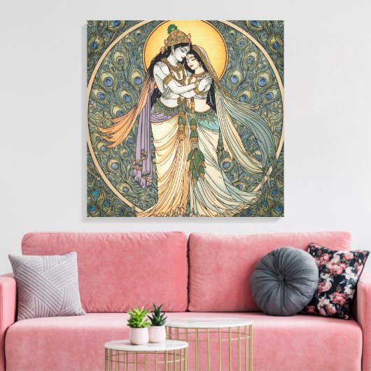 Göttliche Radhe Krishna Leinwand Wandkunst – Spiri (Insitu (Wohnzimmer))