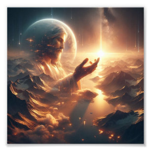"Göttliche Reflektion: Jesus in kosmischer Harmoni Fotodruck
