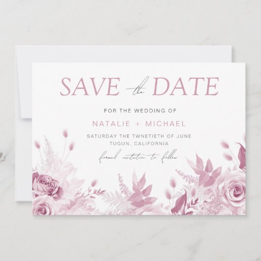 Göttliche Rosa-Rose-Hochzeit Save The Date (Vorderseite)