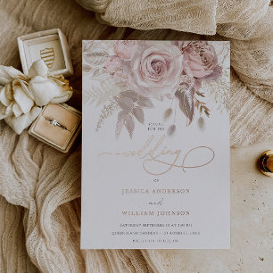Göttliche Rose Gold Blume Elegantes Script Hochzei Folieneinladung