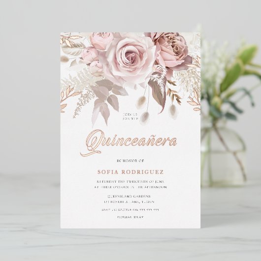 Göttliche Rose Goldene Blüte Folieneinladung (Stehend vorne)