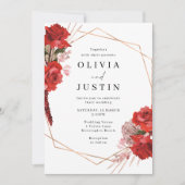 Göttliche Rote Rosen Geometrische Hochzeit Einladung (Vorderseite)