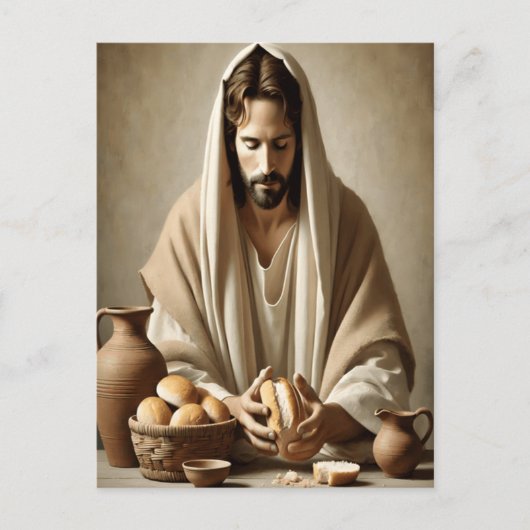 Göttliche Sakrament: Jesus Breaking Brot Postkarte (Vorderseite)
