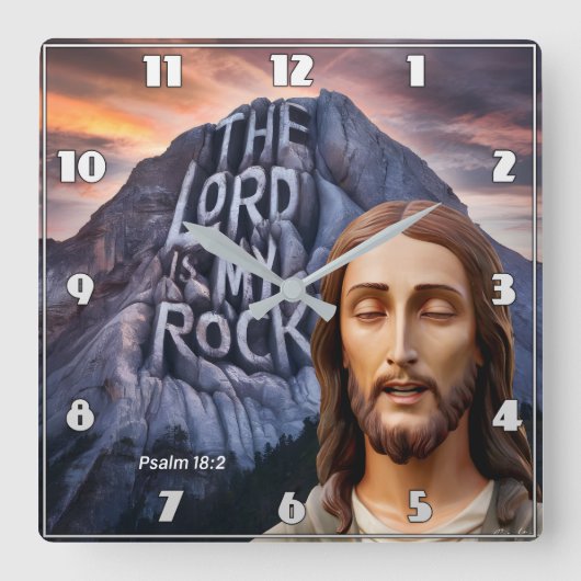 Göttliche Stärke: Der Herr ist mein Stein Quadratische Wanduhr (Vorderseite)