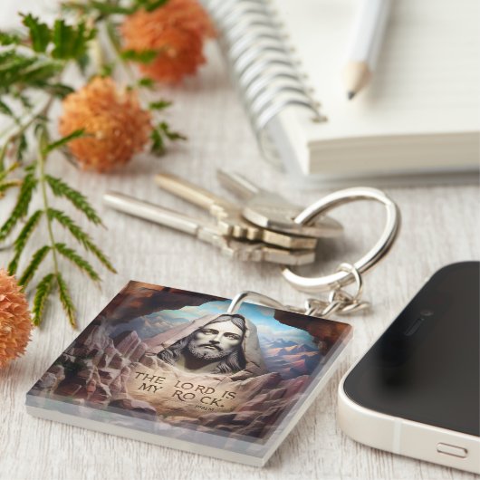 Göttliche Statue: Der Herr ist mein Stein Schlüsselanhänger (Vorderseite rechts)