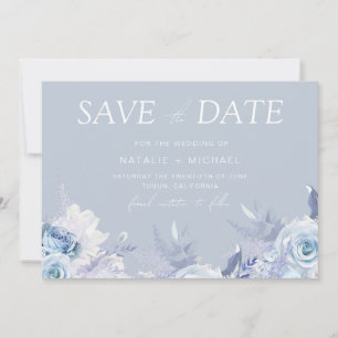 Göttliche Staubblaue Florale Hochzeit Save The Date