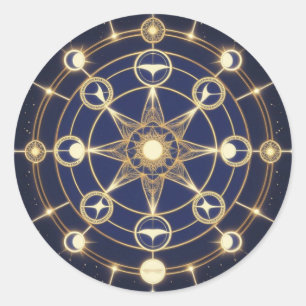 Göttliche Strahlkraft – Goldenes Mandala des Erwac Runder Aufkleber