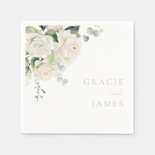 Göttliche Weiße Rosen & Sage Hochzeit Serviette