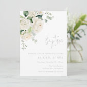 Göttliche weiße Rosen & Sage Taufe Einladung (Stehend Vorderseite)