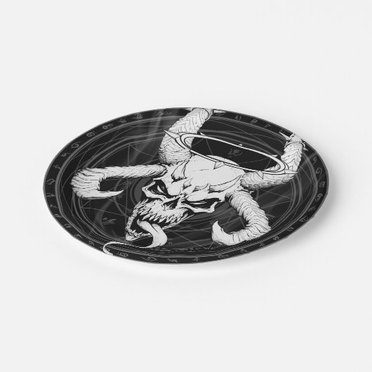 Göttlicher arkaner Schädel des Todes (schwarz) Pappteller (Schrägansicht)