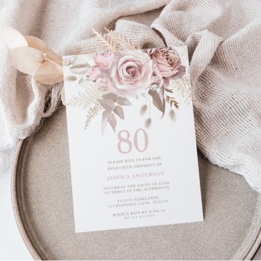 Göttlicher Blush Roses 80. Geburtstagsparty Einladung