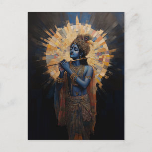 Göttlicher Herr Krishna beim Flötenspiel Art Nouve Postkarte