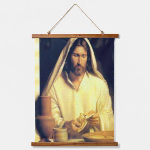 Göttliches Abendbrot mit Jesus Wandteppich Mit Holzrahmen
